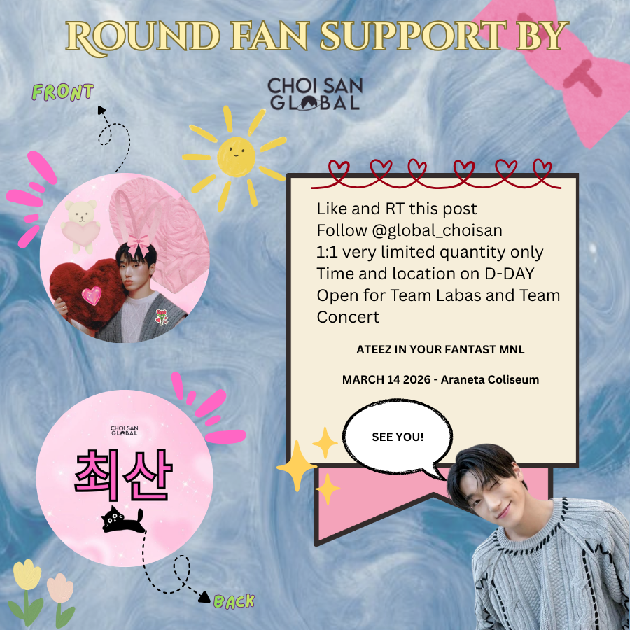 ATEEZ In Your Fantasy Tour in Manila  
freebies by <a href="/global_choisan/">Choi San (최산) Global</a> 

 A ROUND FAN to beat the heat and  ROUND FAN to spread the love! 🩷🌞

— rt + like 
— limited quantity (1:1) 
— follow or check thread/qrts for updates
— let's stay safe and ready for the D-DAY! 

See you on