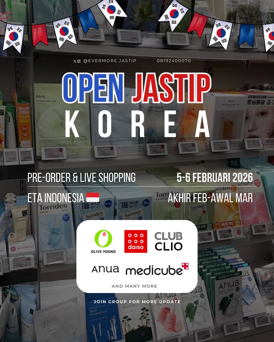 🇰🇷 OPEN JASTIP KOREA HANDCARRY 🛒

🪄 Pre-Order &amp; Live Shopping 5-6 Februari 2026
🪄 ETA Indonesia akhir feb-awal maret

📍Jatim
🚨 limited slot

tag. jastip korea handcarry oliveyoung daiso