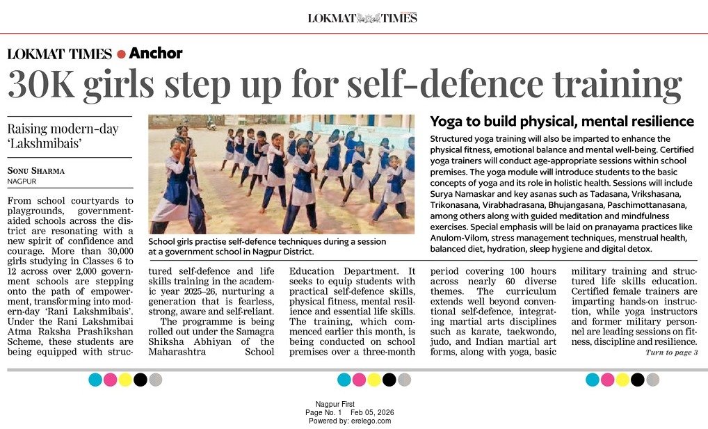 LokmatTimes_ngp's tweet image. #Nagpur Over 30,000 girls in Nagpur district govt schools undergoing self-defence training under Rani Lakshmibai scheme. Training includes martial arts, yoga &amp;amp; life skills. #Empowerment #SelfDefence #EducationNagari 

Sonu Sharma
epaper.lokmat.com/articlepage.ph…