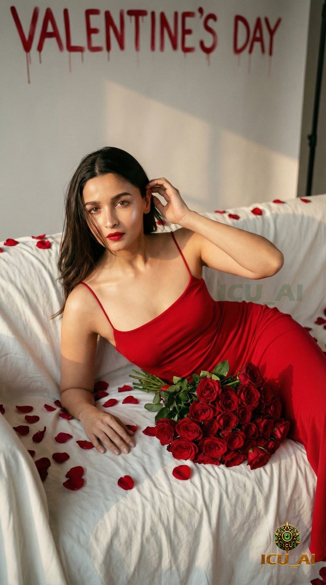 Valentine’s queen dripping in red seduction ❤️❤️‍🔥
Alia Bhatt sets the mood on fire – sultry red slip dress hugging every curve, rose petals everywhere, that irresistible gaze and bold lips whispering romance and danger all at once!
#AliaBhatt