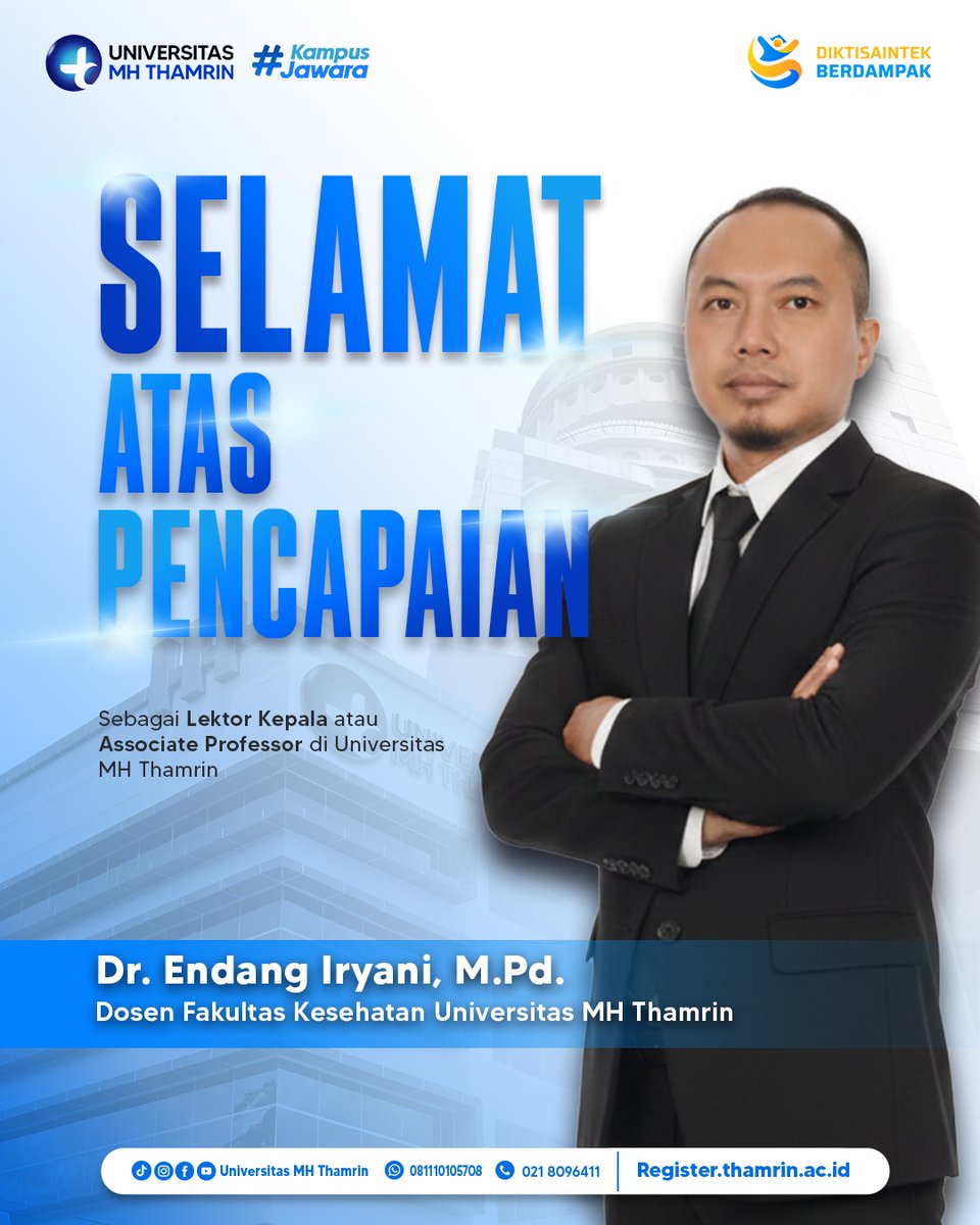 Selamat untuk Bapak Dr. Endang Iryani, M.Pd, dosen Fakultas Kesehatan Universitas MH Thamrin, yang resmi meraih SK sebagai Lektor Kepala (Associate Professor). 👏🎓

#universitasmhthamrin #dosen #umht #kampusjawara