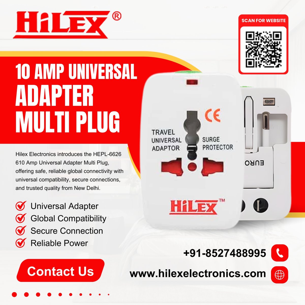 Elect85071Hilex's tweet image. One adapter. Power anywhere. 🌍🔌
The Hilex 10 Amp Universal Adapter Multi Plug is your perfect travel and everyday power companion—
📞 Contact Us:
Call: 85274 88995
Web: hilexelectronics.com

#HilexElectronics #UniversalAdapter #MultiPlug #TravelEssential #GlobalCompatibility