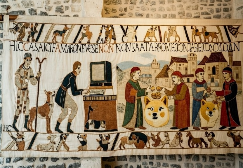 Currently on loan from France to the British Museum, the 11th century Bayeux Tapestry depicts the creation of digital currency and it's use for everyday payments amongst common folk.