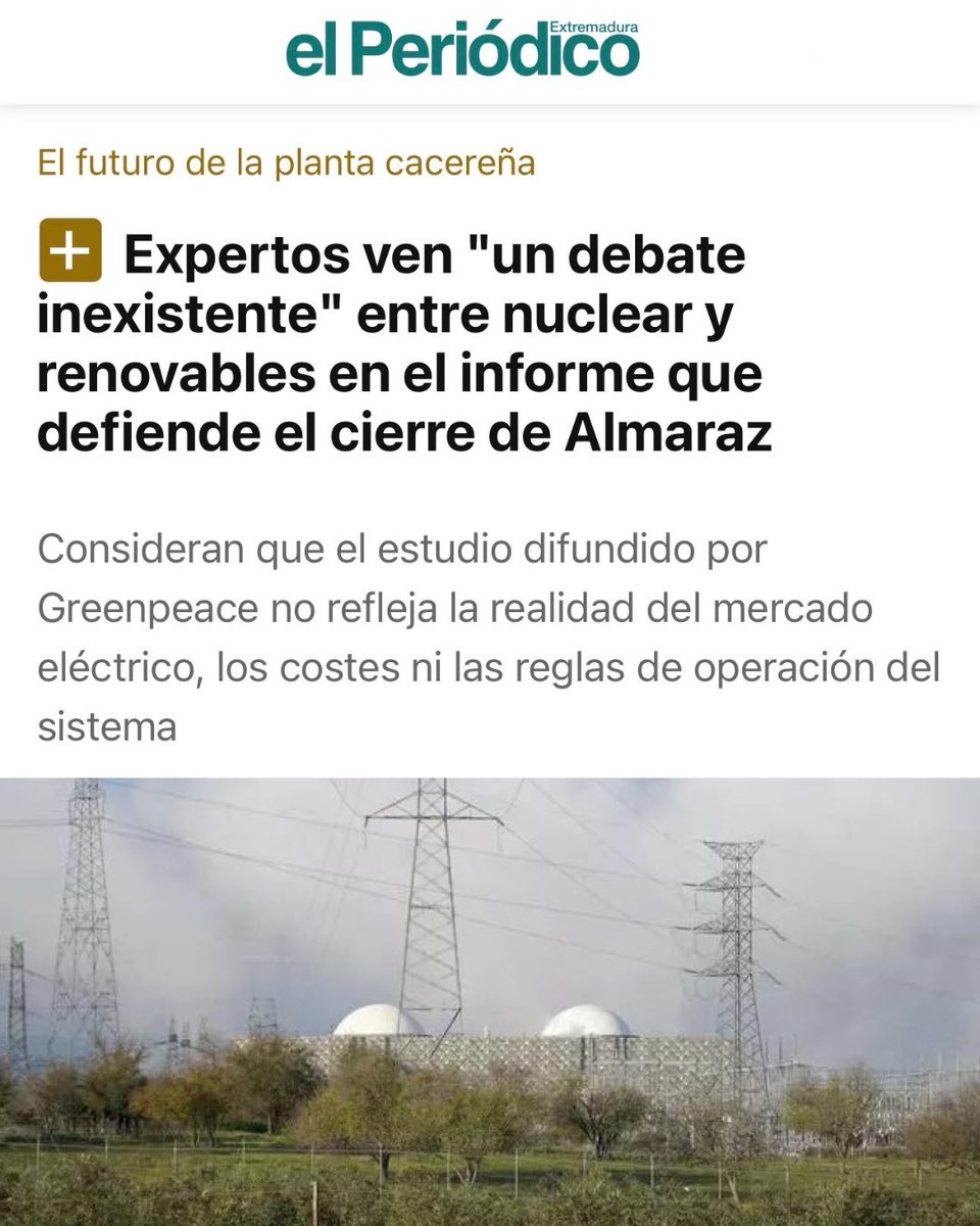 Más críticas cualificadas al vergonzoso informe encargado por <a href="/greenpeace_esp/">Greenpeace España</a> eace a Eloy Sanz <a href="/elmanyana/">Eloy Sanz</a> (Universidad Rey Juan Carlos) y Víctor García (Universitat Politècnica de Catalunya).
elperiodicoextremadura.com/extremadura/20…