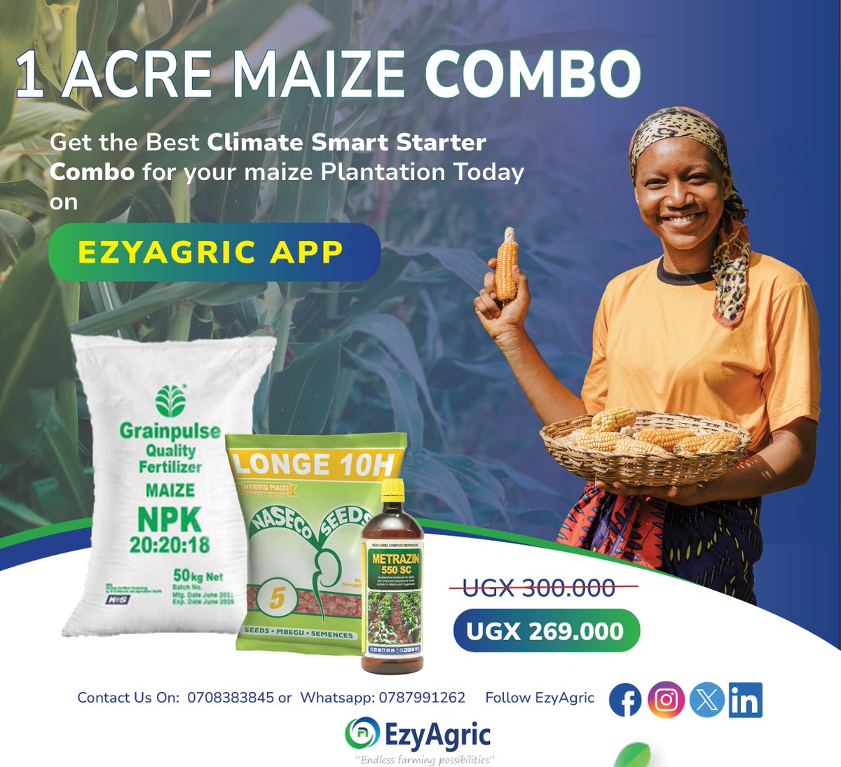 ezyagric's tweet photo. One acre + Longe 10H Climate Smart Combo = Bigger Harvests. Don't miss out!
Download the EzyAgric App Now, place your order and Farm the Smart Way.
#SmartFarminUG #FarmtheSmartWay #EzyAgric
@GrainpulseUG @BukoolaChemical @NasecoSeeds @Heifer @MAAIF_Uganda https://t.co/pK6jy3Tjdm