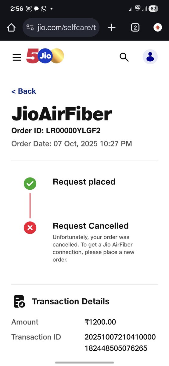 shaise004's tweet photo. @JioCare @JioCare @reliancejio Booking ID: LR00000YLGF2
Cancelled on Oct 7, 2024,due to no coverage, yet my ₹1,200 refund is still pending after 3+ months. Multiple emails to Support &amp; Appellate Authority have been ignored. Please resolve this immediately. #JioAirFiber #ConsumerComplaint https://t.co/Ed7XcCzDn5