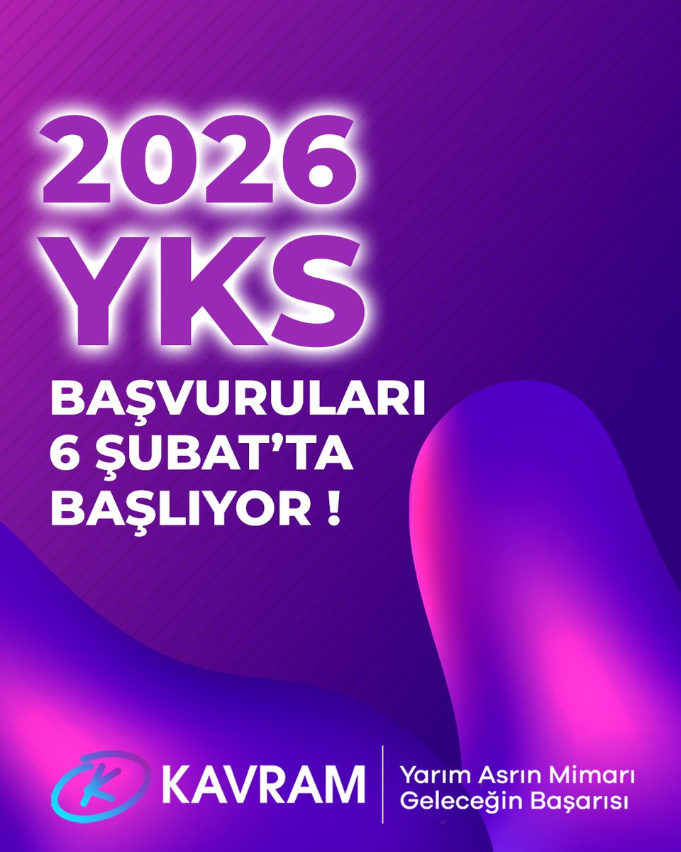 2026 YKS başvuruları 6 Şubat'ta (Yarın) başlıyor. Adaylar başvurularını 2 Mart tarihine kadar ÖSYM Aday İşlemleri Sistemi (AİS) üzerinden gerçekleştirebilecekler. 
#KavramEğitimKurumları #YKS #YKS2026 #YKSBaşvuru #Üniversite #Sınav