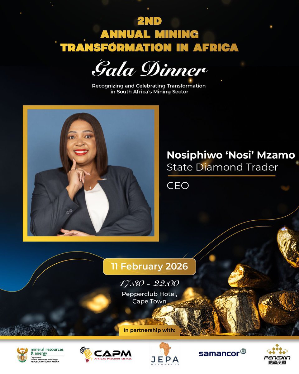 State Diamond Trader CEO, Nosiphiwo Mzamo will take the stage as a speaker at the 2nd Annual Mining Transformation Gala Dinner in Africa.

The event is scheduled to take place on the 11th February 2026 at Pepperclub Hotel, Cape Town.