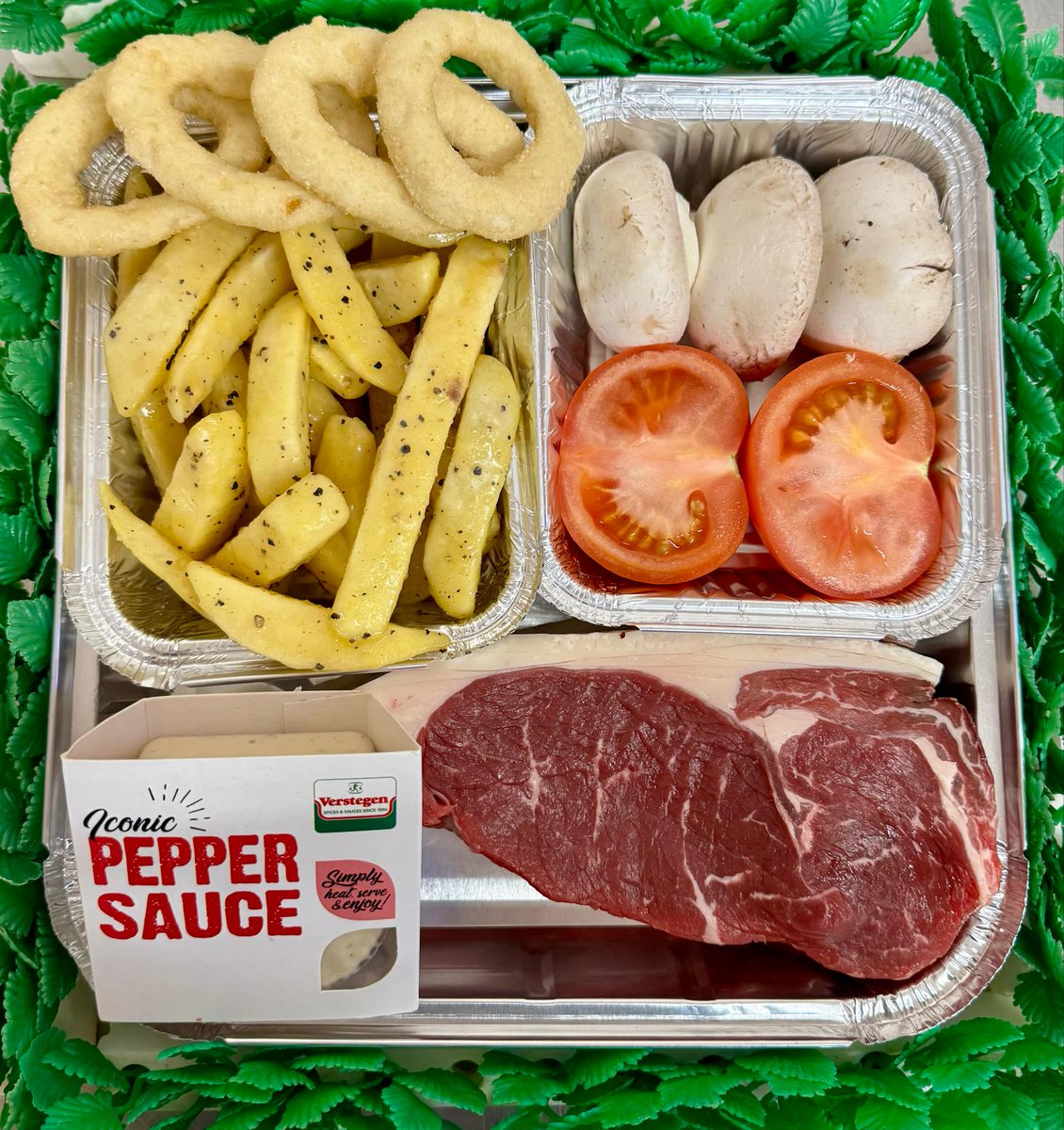 We've sorted #ValentinesDay for you - 2x8oz sirloins, 4 onion rings, chips, tomato, mushrooms and a sauce of your choice for just £22! It's okay, you can thank us later 👍👊❤️❤️🥩🍊🍟🍄‍🟫