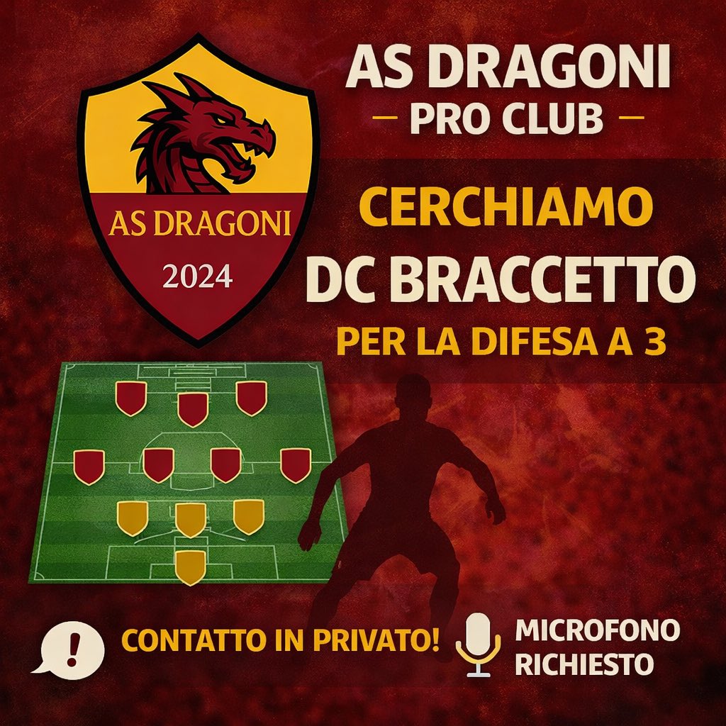 🟠🔴 Siamo alla ricerca di un DC per completare la nostra rosa in vista della S2!

Competeremo nei seguenti campionati: 🐉

• <a href="/VPGItaly/">Virtual Pro Gaming Italy 🇮🇹</a> 
• <a href="/VPLItaly/">VPL Italy 🇮🇹</a> 
• <a href="/eLUDO_official/">eLUDO</a> 
• <a href="/proleagueit/">ProLeague Italia</a> 
• <a href="/FVPA_net/">FVPA.net 🇮🇹</a> 

<a href="/pctransfermarkt/">🇮🇹 PRO CLUBS TRANSFERMARKT🔍</a> <a href="/ProclubTRMarket/">ProClub TransferMarket</a> <a href="/Mercato_FVPA/">Calciomercato Fvpa</a>