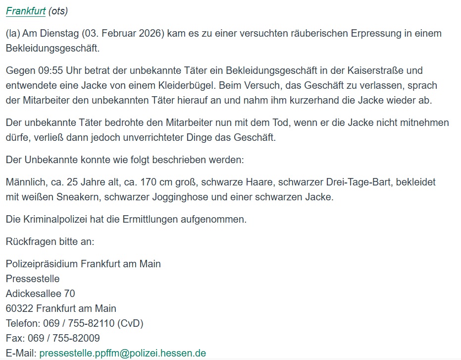 Alle Deutschen wissen wer in Deutschland klaut und dann Mitarbeiter mit dem Tod bedroht, wenn er erwischt wird. Und doch wählen sie Parteien, die diese Leute in gigantischem Ausmaß hier ansiedeln. #Frankfurt
