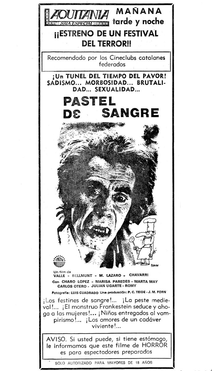 Buenos días. El 5 de febrero de 1973 se estrena un festival de terror para espectadores preparados. Una antología con Frankenstein, festines de sangre, peste medieval y cadáveres andantes firmada por cuatro directores nacionales. #Efeméride