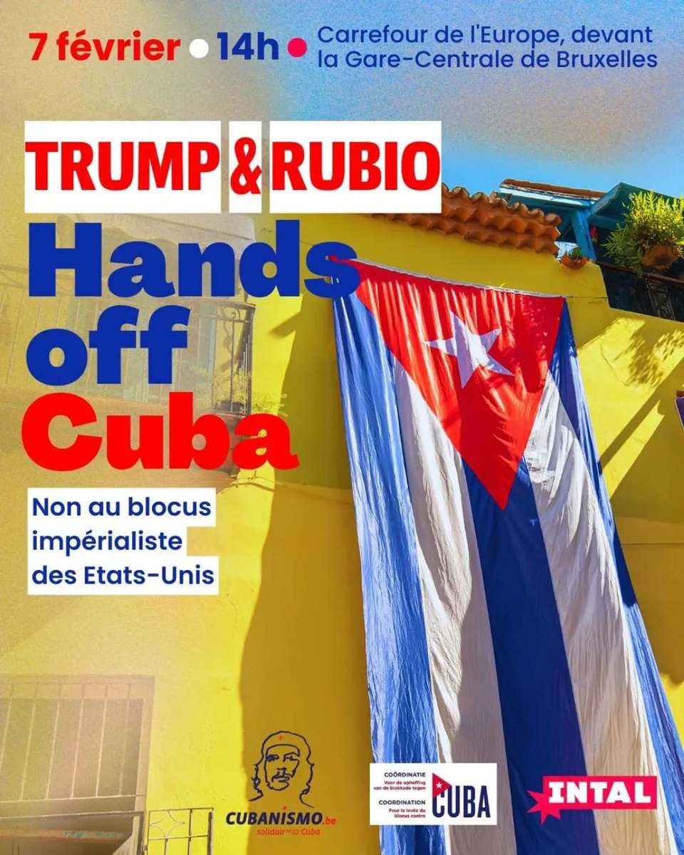 🇨🇺La pression américaine sur Cuba se renforce considérablement. Les menaces de Trump envers les fournisseurs de pétrole priveront bientôt les Cubains des biens les plus vitaux. Rendez-vous ce samedi à Bruxelles pour exiger de l'Europe la fin du blocus impérialiste ! #HandsoffCuba