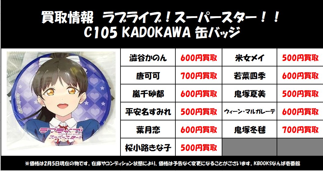 買取情報】スーパースター ・コミケ KADOKAWA 缶バッジ 102～105 澁谷