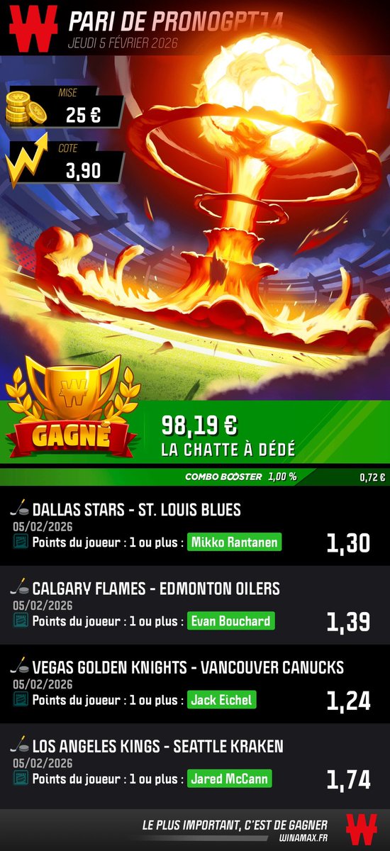 Pronogpt14's tweet photo. Que du vert ✅ cette nuit ça fait plaisirs et un combi point qui passe pas loin côte à 3290 7/10 #TeamParieurs #NHL #prono https://t.co/GqrlpCYMxk