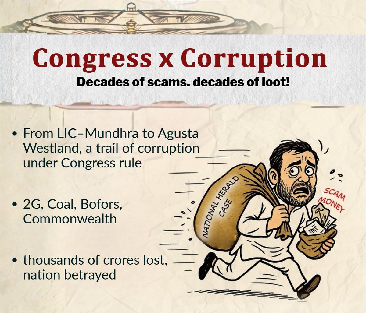 GitaPath_'s tweet photo. When #RahulGandhi talks about ethics, this image comes to mind.
Because moral lectures don’t erase history.
And speeches don’t undo scams.
Before questioning others,
Congress owes India answers — real ones.
@RahulGandhi #CongressTruth https://t.co/nrTxoUBdwi