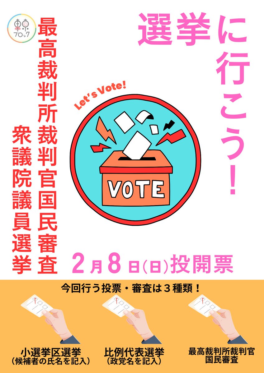 univcoop_tkbk's tweet photo. 【今回行う投票・審査は3種類！】
「選挙」といっても様々な種類があります！
①小選挙区選挙
→候補者の名前を記入👤
②比例代表選挙
→政党名を記入🚩
③最高裁判所裁判官国民審査🧑‍⚖️
→やめさせた方が良いと思う裁判官に×印
何を書くかを間違えないように、正しく記入しましょう！🗳️
#衆議院議員選挙 https://t.co/r8M14cqlsA