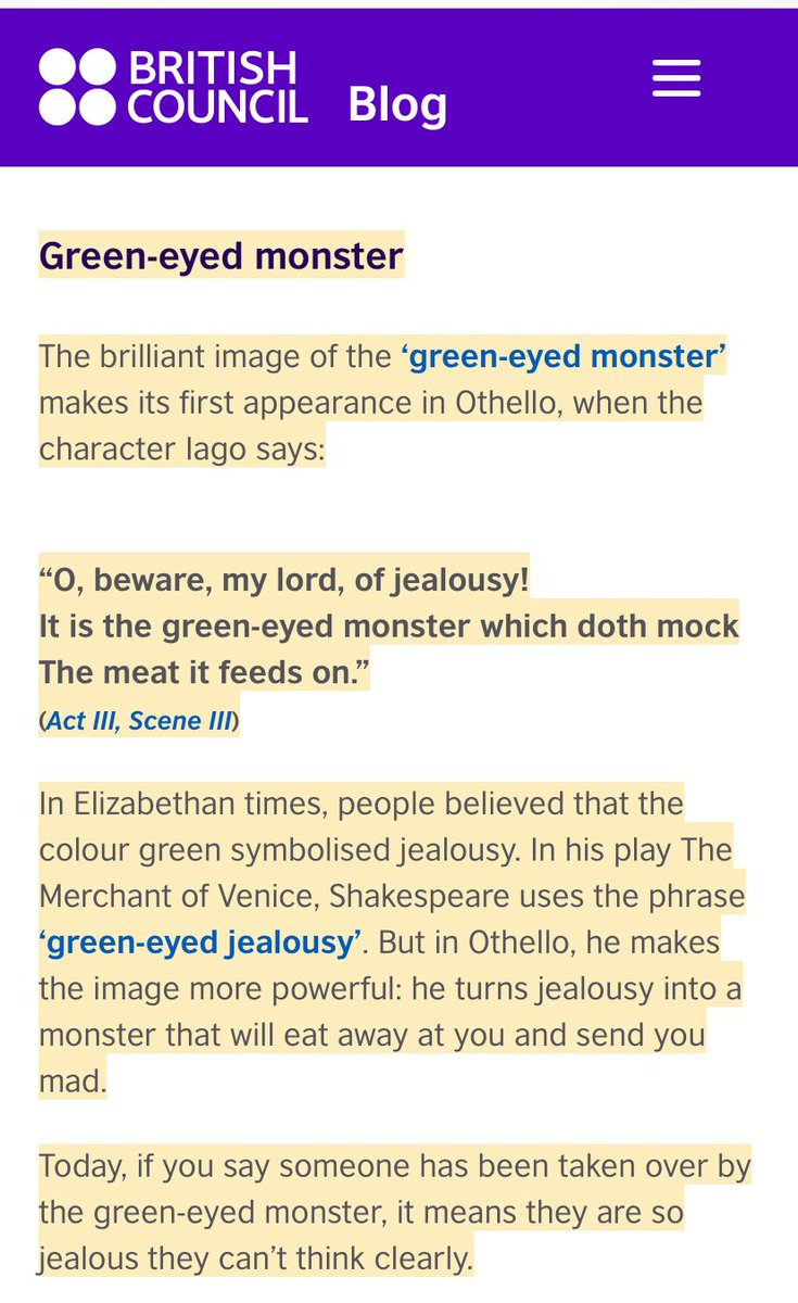 この言葉にはとても長い歴史があります!
最初に使われたのは、シェイクスピアが戯曲「オセロー」の中で述べたときです。