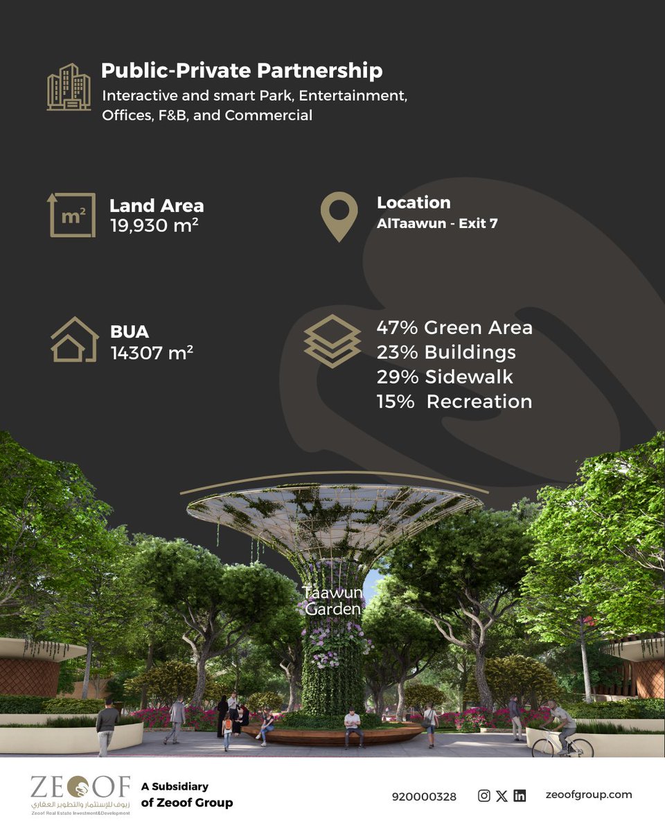zeoofgroup's tweet photo. A smart neighbourhood garden concept in Riyadh that redefines everyday living by combining comfort, work, and green spaces—reflecting Zeoof Group’s human-centered and sustainable vision.  
hashtag#When_Purpose_Becomes_Art | hashtag#Zeoof_Group https://t.co/Xc72lSG7vR