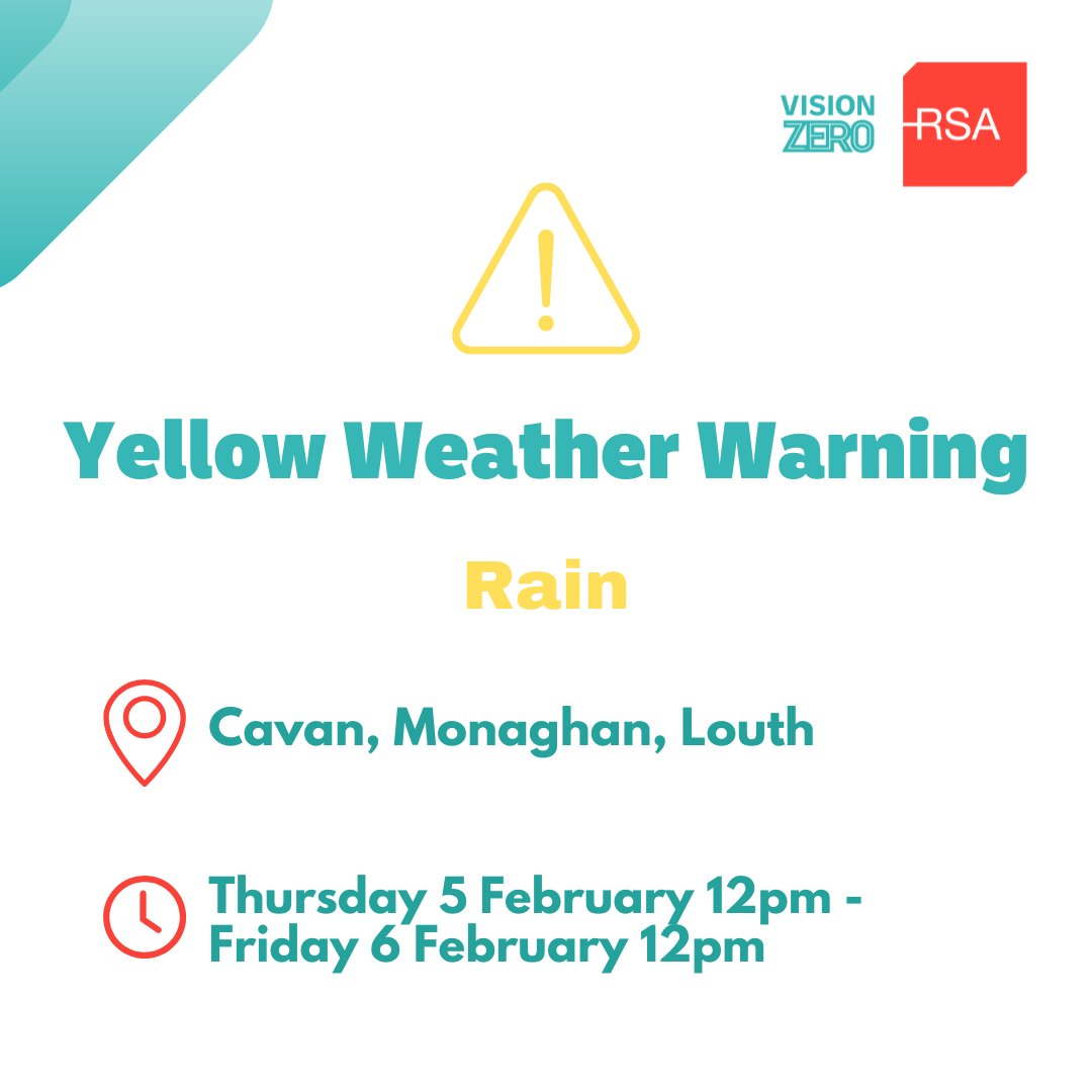 RSAIreland's tweet image. Met Éireann has issued updates to the rain warnings for today:

⚠️ Dublin has been upgraded to an Orange Warning, alongside Wicklow from 12pm today to 12pm tomorrow.
⚠️ Waterford has an Orange Warning from 9am this morning until 9am tomorrow. 

#VisionZero
