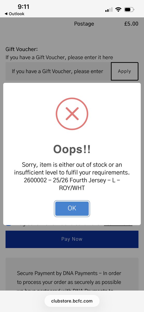 For those who are buying a shirt today I tried at 9.08 when the link was sent and got this. 
The next time I pressed pay now it took me to the payment page. No clue why the website is this bad but keep trying 

#bcfc