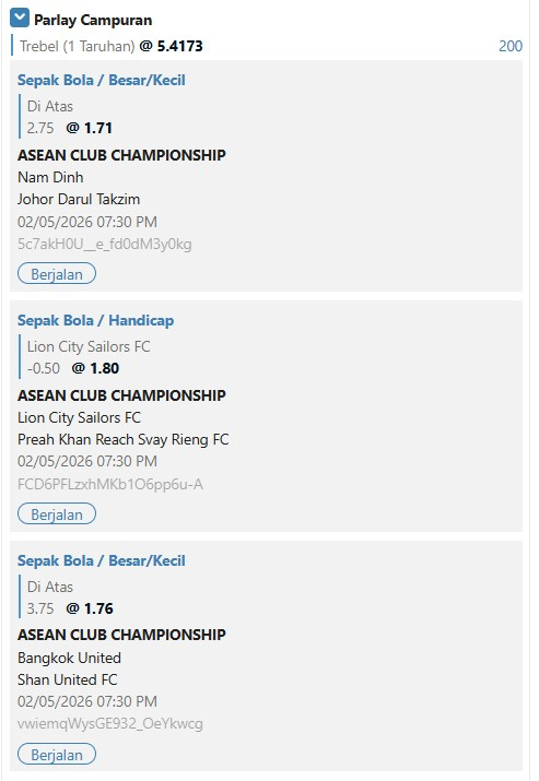 MichaelAdr_4's tweet photo. BILL PARLAY CHAMPION ASIA MALAM INI 
menang kita rayakan kalah kita analisis ulang 
belajar dari kesalahan mas #parlay #prediksijitu #championasia #parlaymix https://t.co/XeC1cAdWQJ