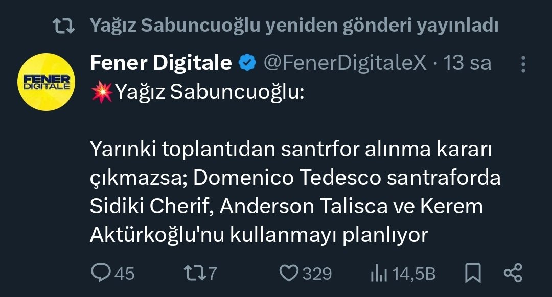 Tek Yol FENER tweet media