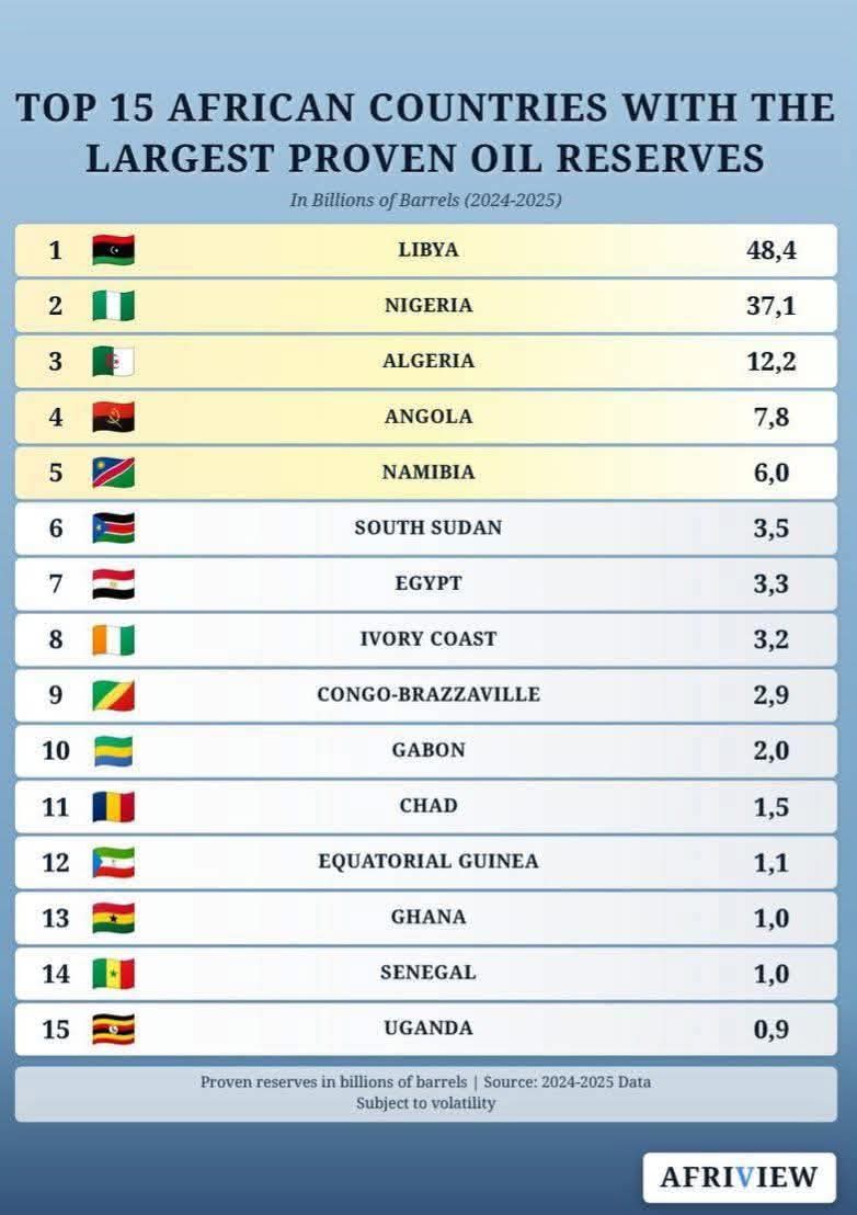 TOP 15 DES PAYS AFRICAINS AVEC LES PLUS GRANDES RÉSERVES DE PÉTROLE PROUVÉES