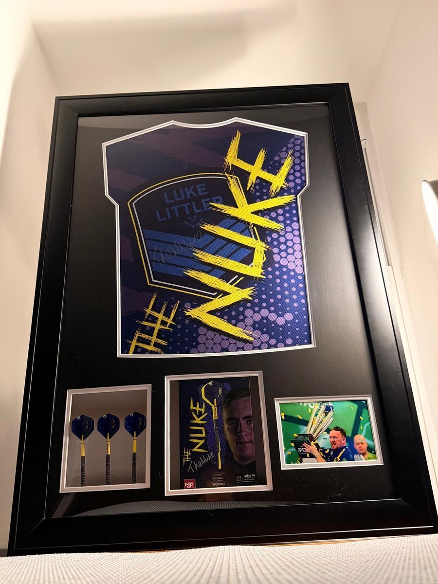 Something a bit different — and a proper statement piece.

A Luke Littler signed shirt framed alongside a signed darts case and match-day moments. 

jackframesit.com
