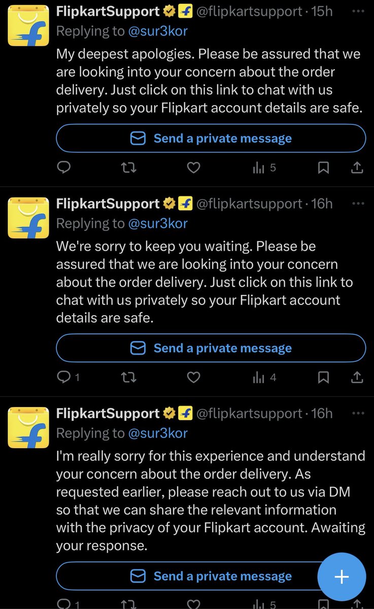 sur3kor's tweet image. You guys are whiling away my time by repeatedly sending same msg. My Inbox is overflowing with your allopogies. But no resolution. Your plan of making me leave this fight for customer justice won’t work! 
#boycotflipkart 
#banflipkart