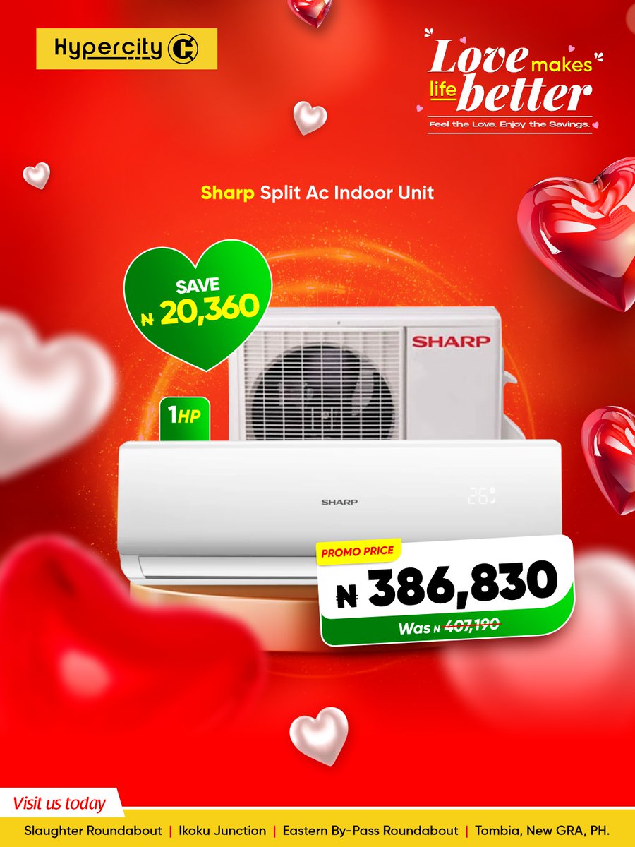 HypercityNg's tweet image. Because comfort matters every day 💨

Enjoy fast cooling, quiet performance, and energy efficiency with our range of Air Conditioners.

Shop smart at HyperCITY.

#HyperCITYValentine
#HyperCITYNigeria
#EverydayComfort
#CoolLiving