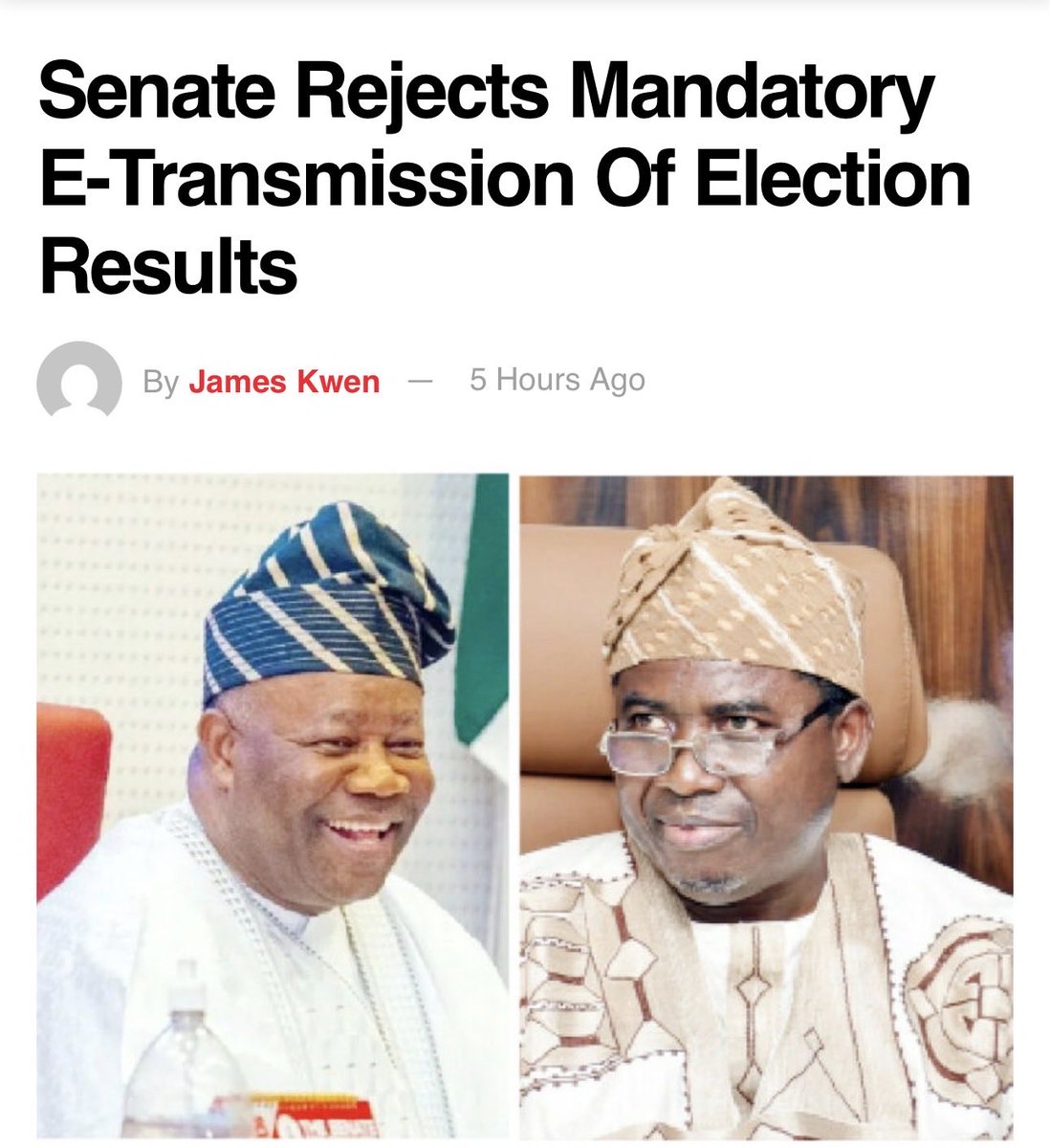 The 🇳🇬 Senate just made a bad situation worse.
Yes, the Supreme Court said INEC may choose how to transmit results; but the Court also assumed lawmakers would strengthen transparency, not weaken it.

By refusing to mandate electronic transmission, the Senate:
- Protects the