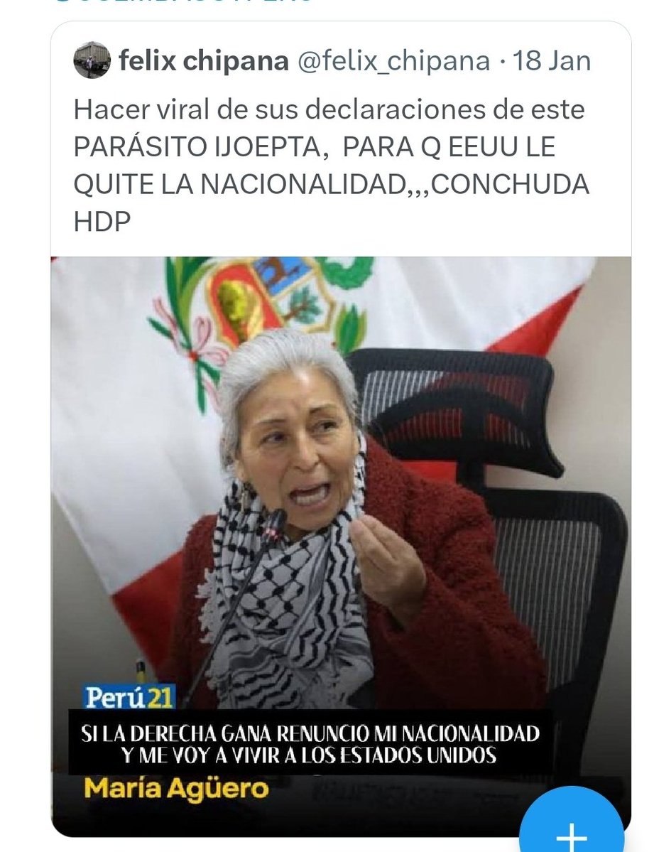 <a href="/USAmbPeru/">Embajador Navarro</a> Bienvenido.
Con todo respeto sugiero que en su agenda incluya con caracter de urgencia que se le quite la ciudadanía americana a la congresista ultra comunista María Aguero.
Desprecia a USA, el país que la acogió, hasta tiene propiedades.