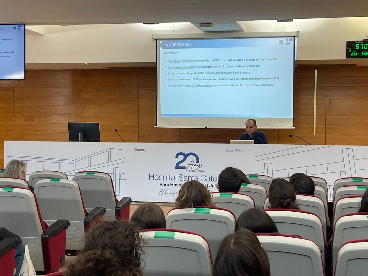 idibgi's tweet photo. Aquest mes, el seminari intern #InsideScience ha comptat amb les ponències:

🔹 “Transcriptomic profiling of endothelial progenitor cells in post-COVID-19 patients: Insights at 3 and 6-month post-infection”, a càrrec de l'investigador Miquel Gratacós Aurich (CAREs). https://t.co/Fa2PGMkyLl