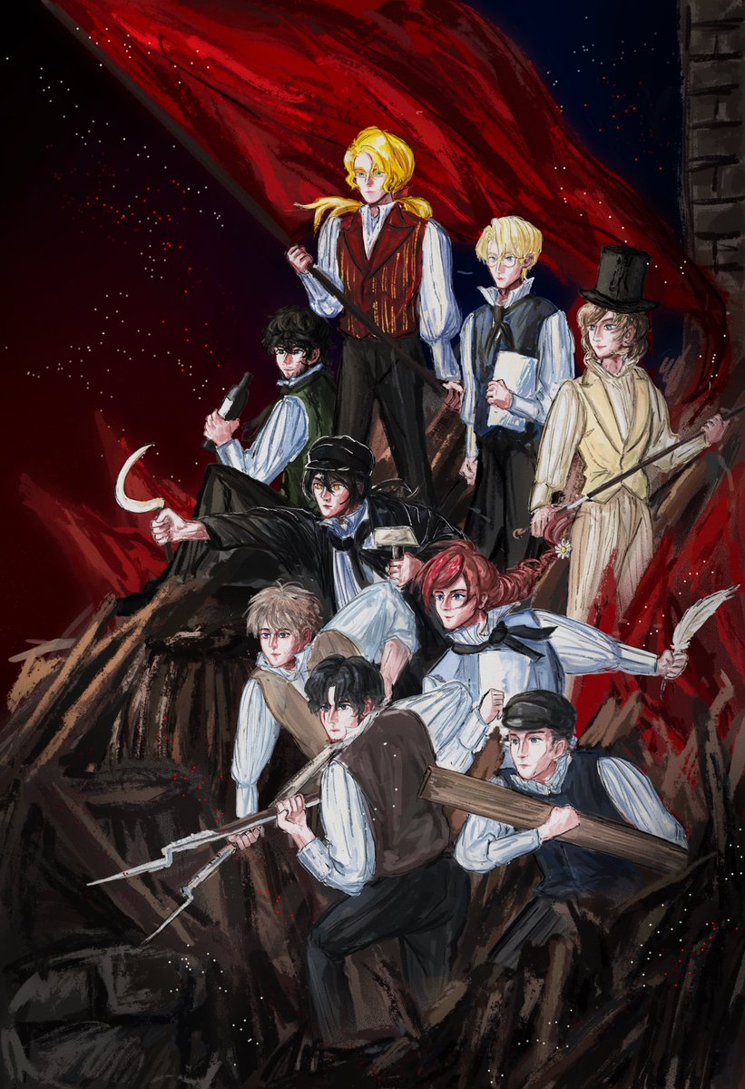 yfAlbafica0608's tweet photo. Aux Barricades!~Les Amis de l’ABC💕
#LesMiserables #enjolras #grantaire #enjoltaire #combeferre #courfeyrac #feuilly #joly #jehanprouvaire #bahorel #bossuet https://t.co/d7dmzb5jG8