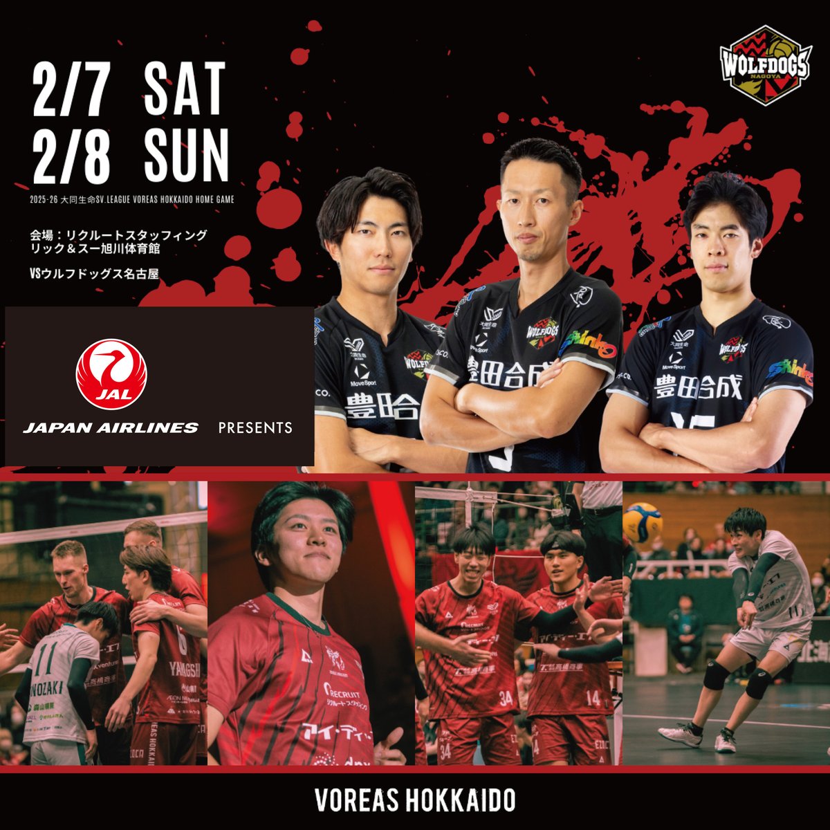 voreas_official's tweet photo. /／
📢イベント情報！
2月7日(土),8日(日) 旭川開催
日本航空 Presents✈️
ヴォレアス北海道 6thホームゲーム🏐🐺
\＼

昨年末の天皇杯決勝で熱戦を繰り広げた
#ウルフドッグス名古屋 をホーム・旭川で迎え撃つ！🔥

＜日本航空 Presents✈️当日イベント情報＞

◆「お子様なりきり撮影会」を実施！
会場内JALブースにて
パイロット・整備士・客室乗務員の制服を着用して、記念撮影をお楽しみいただ��る「お子様なりきり撮影会」を実施！✨

※先着30組限定・当日に整理券を配布いたします
※1組につき撮影は最大3ショットまで・撮影機材はお客様でご用意ください

◆ヴォレアス北海道の応援でJALマイルが貯まる！
会場外JALブースでは、ヴォレアス北海道の応援でJALマイルが貯まるキャンペーンを実施✈️

先着200名様に50マイルを付与！
さらに！ヴォレアス北海道が勝利した場合は、追加で50マイルを付与いたします✨

◆選手サイン入り飛行機のプレゼント！
試合終了後に実施している選手サイン入りボールの投げ入れ企画が、今回は「特別バージョン」に！

ボールの代わりに＜選手サイン入りの紙飛行機＞を客席へ飛ばします✈️

◆来場者限定！抽選で当たる特別なプレゼントも🎁
会場外のJALブースにあるQRコードよりお申し込みいただいた方の中から、
サイン入りユニフォームやチケットが当たる抽選を実施！👕🎫

●2月7日(土)：全選手サイン入りユニフォーム・3名様
●2月8日(日)：ホームゲーム観戦ペアチケット・3組6名様

🔻イベント詳細はこちらから
https://t.co/toGebxe5Eg

本拠地旭川では2026年初のホームゲーム！
ぜひ会場でお待ちしております！🏐🐺

◤2月7日(土),8日(日) 6thホームゲーム◢
🆚ウルフドッグス名古屋
📍リクルートスタッフィング リック＆スー旭川体育館

🔻イベント&チケット情報はこちらから https://t.co/etksIbxGQF

#ヴォレアス北海道 #研イダ牙剥ク #旭川 #バレーボ��ル #VOREAS #大同生命SVリーグ #日本航空 #JAL