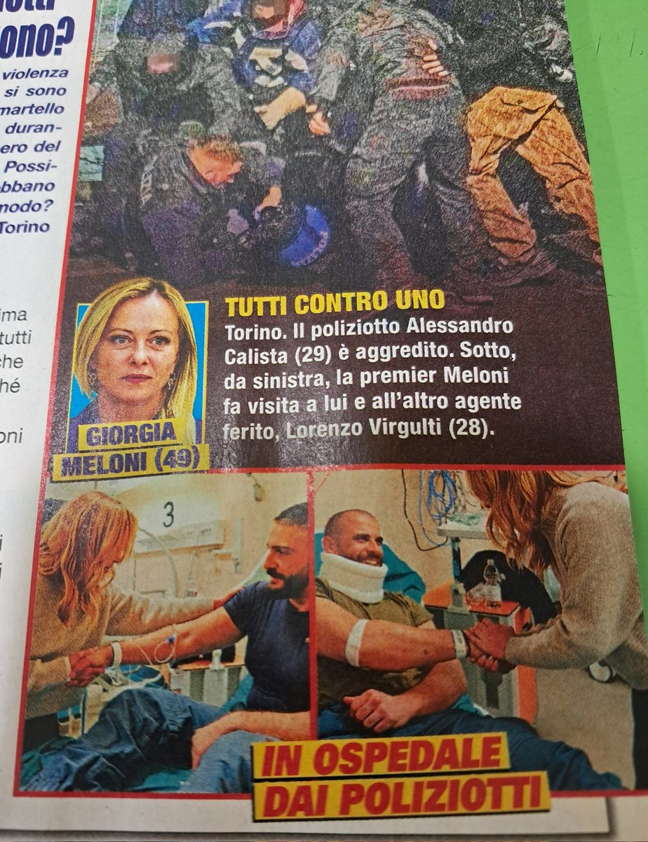 La premier <a href="/GiorgiaMeloni/">Giorgia Meloni</a> fa visita ai  due agenti della <a href="/poliziadistato/">Polizia di Stato</a> feriti dopo l' aggressiome degli anarchici a torino <a href="/tg2post/">TG2 Post</a> <a href="/FratellidItalia/">Fratelli d'Italia 🇮🇹</a>