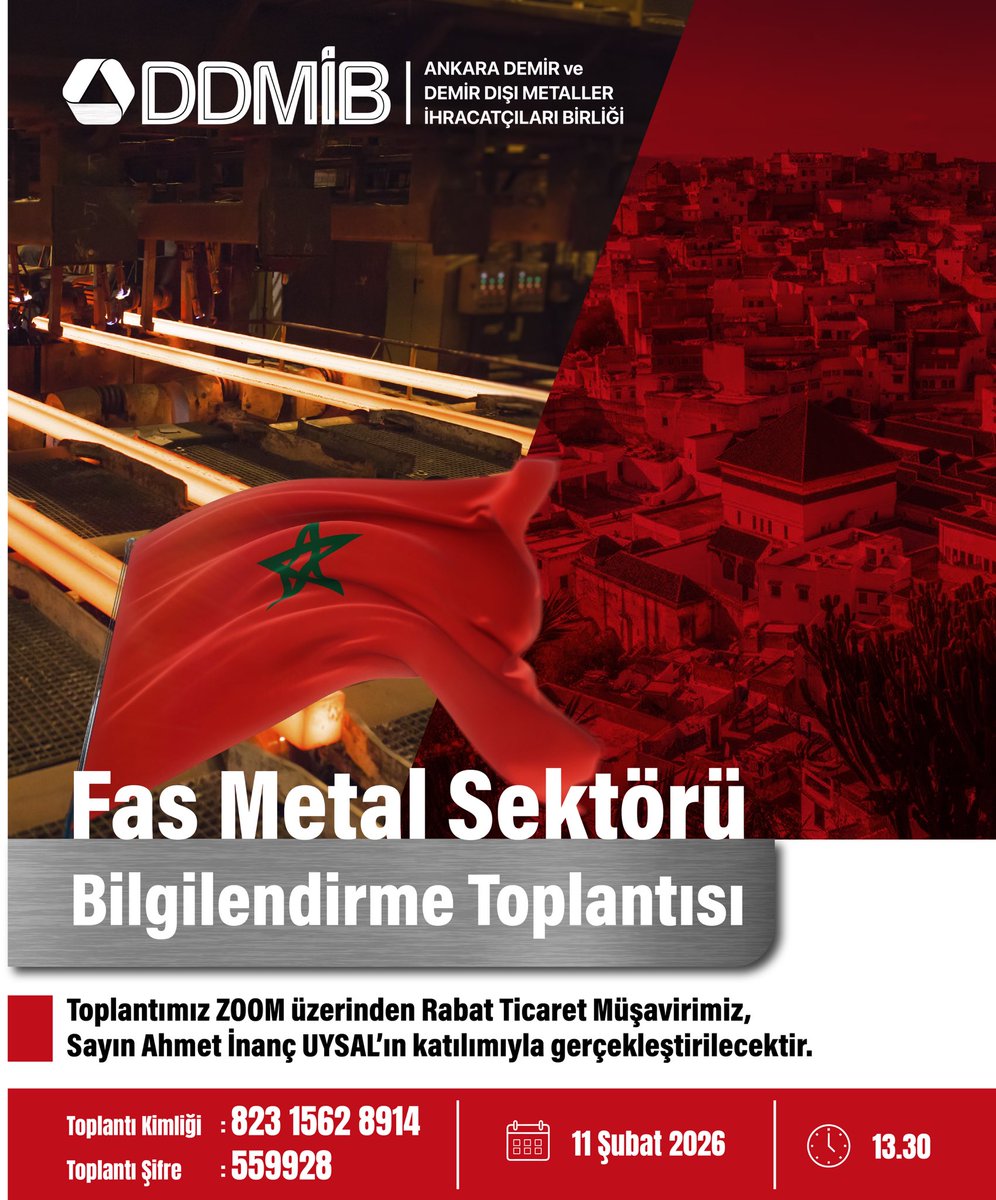 mepexofficial's tweet photo. Fas Metal Sektörü Bilgilendirme Toplantısı, Rabat Ticaret Müşavirimiz Sayın Ahmet İnanç Uysal’ın katılımıyla gerçekleştirilecektir.

Toplantıya katılım için Zoom bağlantısına tıklayabilirsiniz: https://t.co/9ignaUR7rW https://t.co/dprAwemGr2