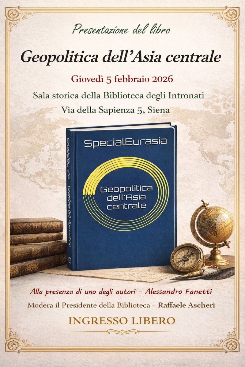AleFane88's tweet photo. Per chi oggi è a #siena e vuole dibattere sulla #geopolitica e l'#asiacentrale.

Alle 17:30 alla #biblioteca.

@SpecialEurasia https://t.co/OVKtSGvPFb