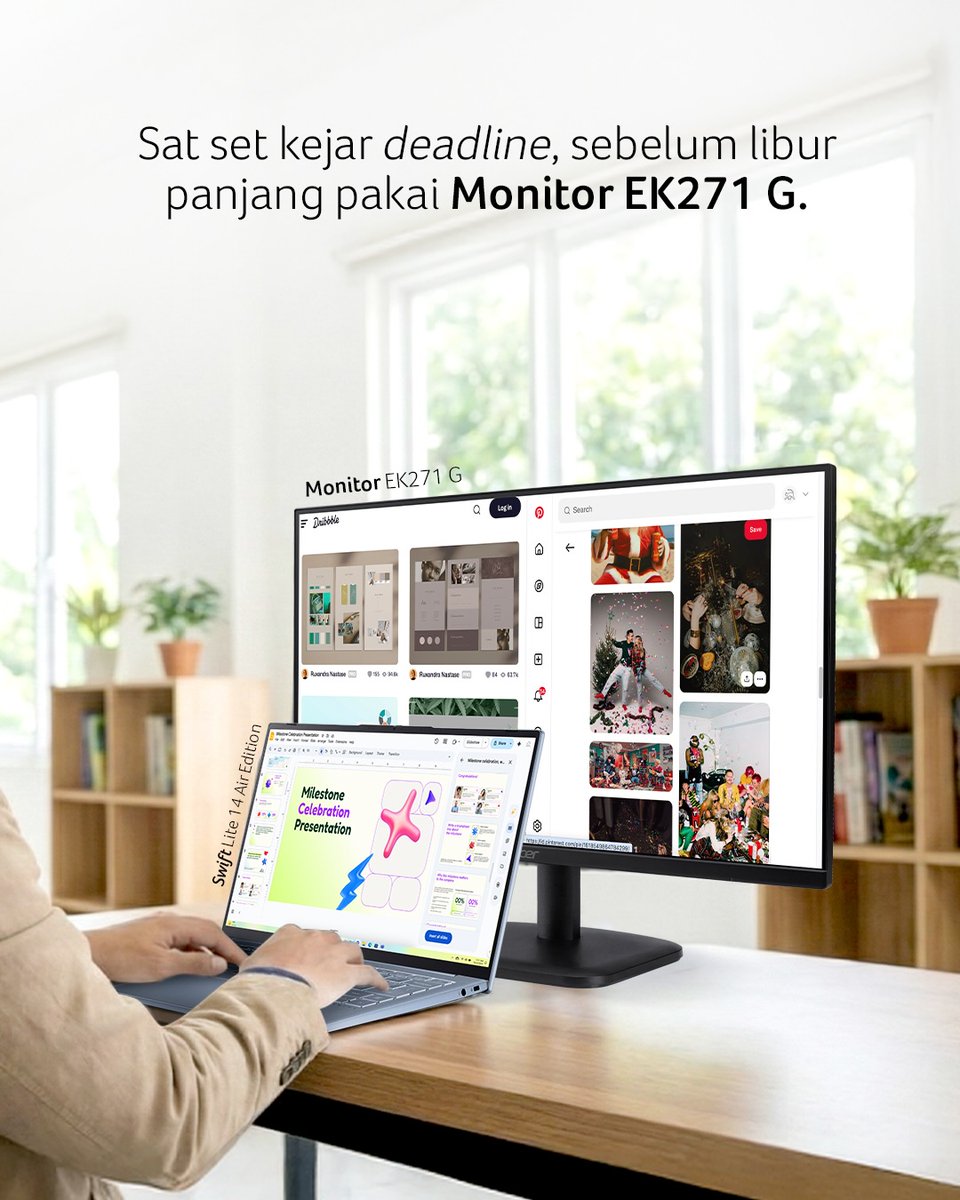 Kerjaan makin banyak, tapi laptop makin lemot karena harus buka 10 aplikasi di satu layar? Itu tandanya kamu butuh Second Screen, bukan cuma kopi tambahan!

Gas level up produktivitasmu dengan kombinasi combo maut ini: Swift Lite 14 Air Edition + Monitor EK271 G!