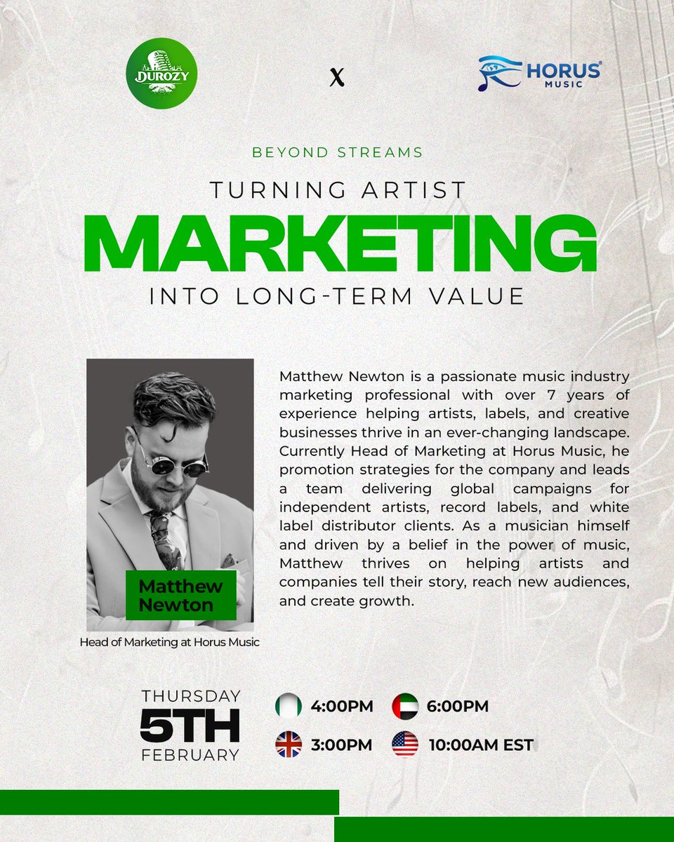 FisayoCheck's tweet photo. Sometimes, great music still doesn’t travel. And many creatives don’t realize that music/artist marketing is not the same as promotion. I’ll be hosting a live chat on IG with Matthew Newton, Head of Marketing @HorusMusic as our special guest.

3pm 🇬🇧 | 4pm 🇳🇬 More 👇 https://t.co/LX04wSWCEO