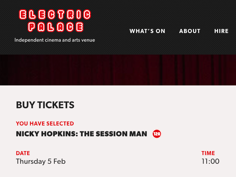 TheNickyHopkins's tweet image. Nicky Hopkins: The Session Man, Thursday 5 Feb, 11:00AM - Electric Palace Cinema | What's on in Hastings? #whatson #hastings electricpalacecinema.com/whats-on/nicky…