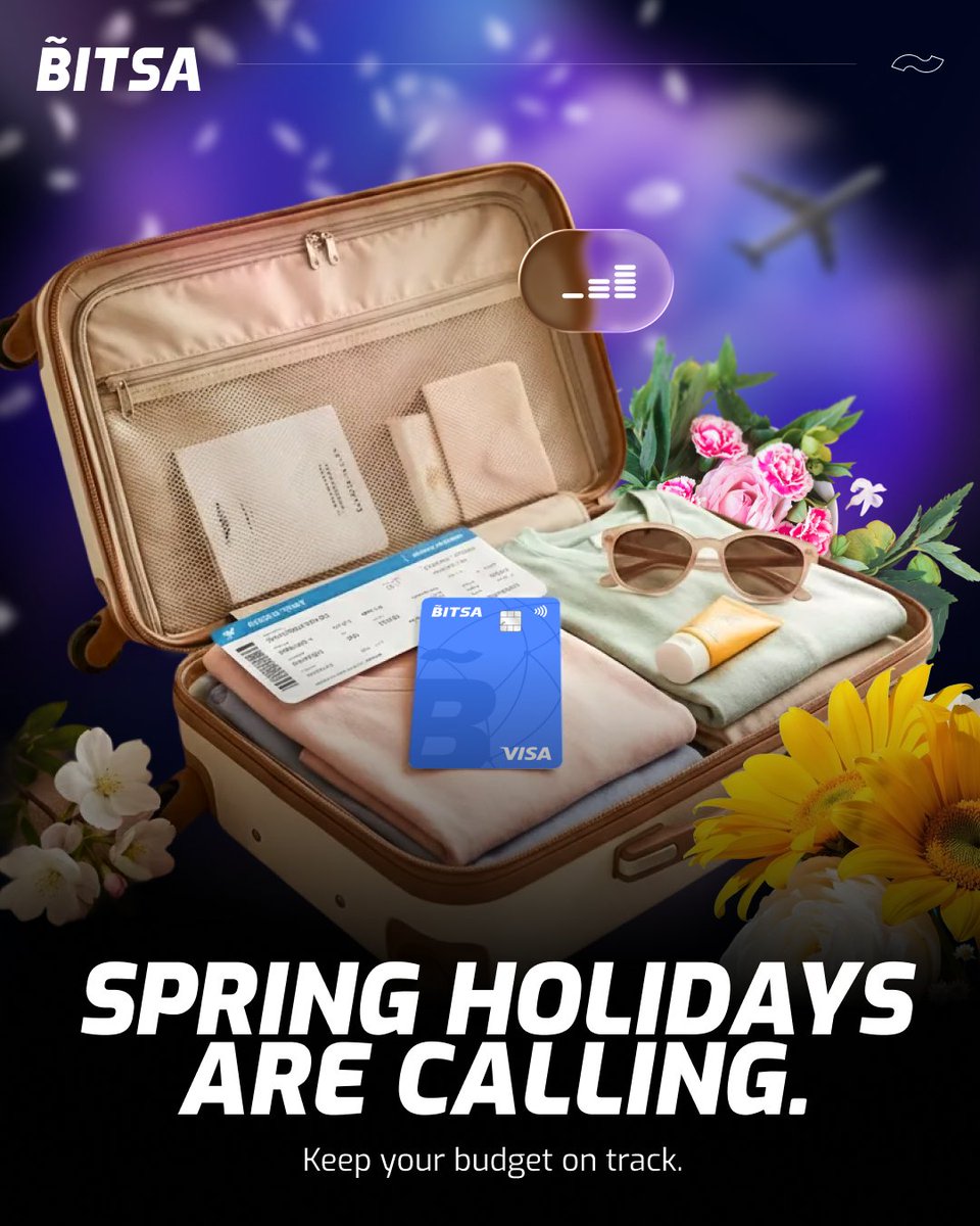 Your spring escape needs: 

✅ Destination ✈️ 
✅ Suitcase 
✅ Spending under control with Bitsa 

You've got the first two. We'll give you the third 💳

#Bitsa #BitsaCard #CryptoPayments #VISA #Fintech #PayYourWay
