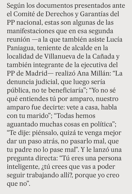Funcionaria de carrera, dos másteres y doctora. Entra en política para mejorar la vida de sus vecinos. 

En el camino, se encuentra a un presunto acosador sexual y laboral. Pidió ayuda en seis ocasiones y esto es lo que recibió del Partido Popular.