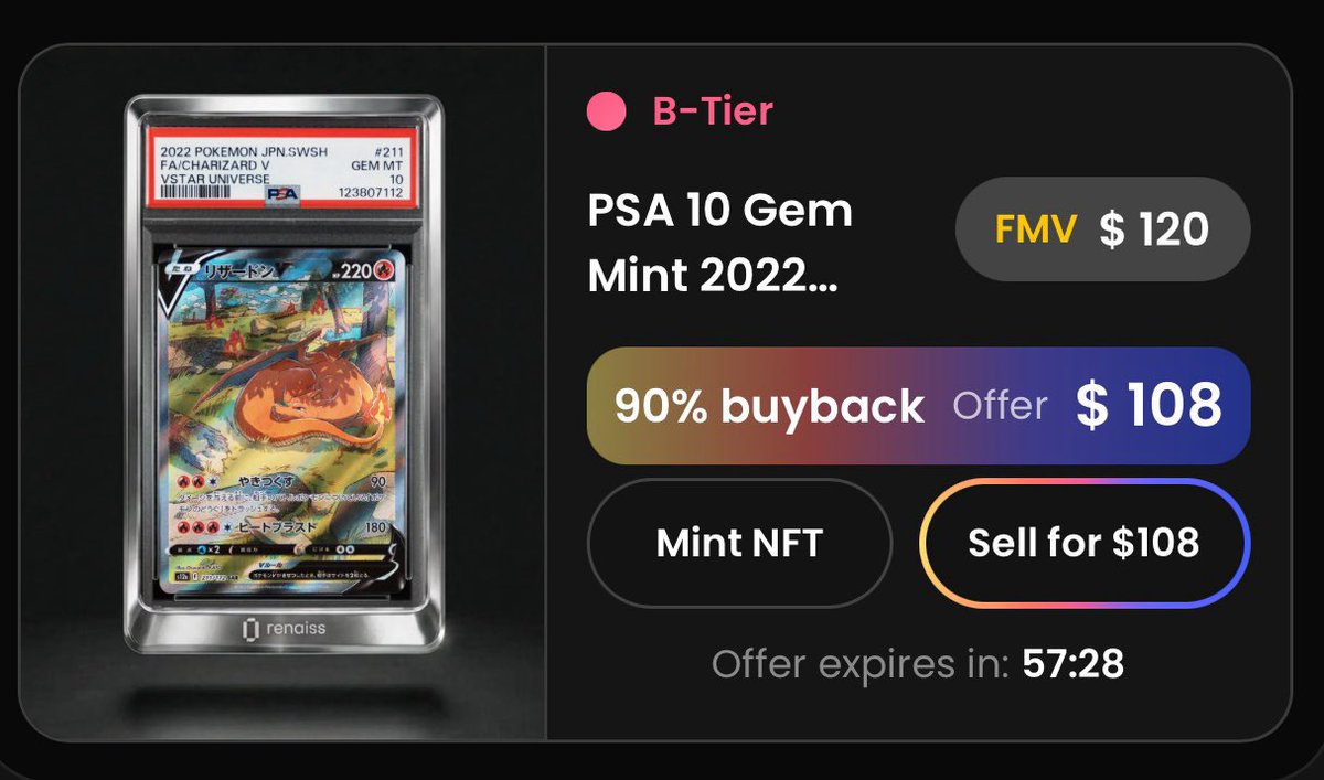 layyzi's tweet photo. ✨ my first Pokemon pack on Renaiss – and I got lucky

pulled a B-tier card and made about $45 profit - not bad for a first run, yeah?

best part: packs sold out in just over 2 minutes.
big thanks to Renaiss for the chance - staying tuned for what’s next…

@renaissxyz 
#Renaiss https://t.co/ckNH8E4Nd5