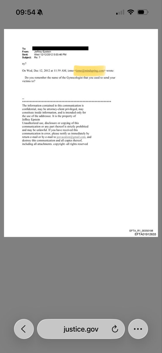 Sorelle_Arduino's tweet image. Jeffery Epstein’s brother Mark casually asking Epstein which gynaecologist he sent his victims to

They’ve redacted Mark’s name but not the email address which other emails clearly show is his

He has never been arrested