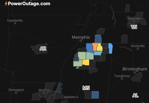 wxjerdman's tweet image. Down to ~29k without power from the #icestorm 11 days ago, primarily now in MS, TN. (per @PowerOutage_com) 

That's 14k fewer than 24 hours ago. 

Again, kudos to the utility crews working feverishly.
