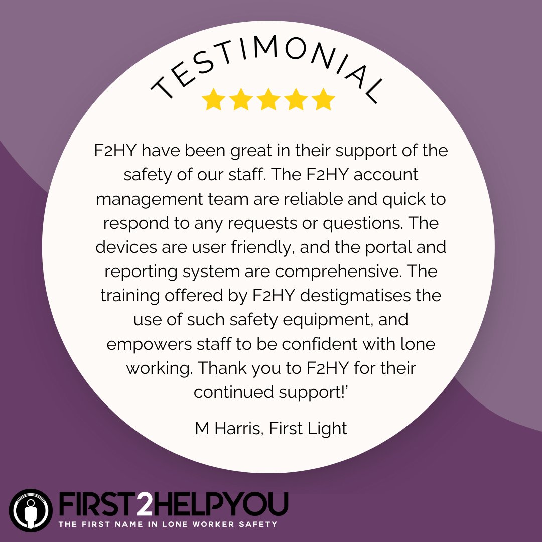 See how our safety solutions are making an impact. 

Contact us now to find out how we can help you: 0333 7729401 / sales@first2helpyou.co.uk

Testimonial by firstlight.org.uk

#loneworker #safety #feedback #protection