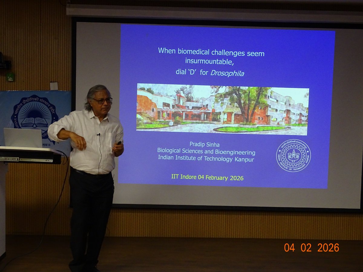 mfsbsbe_iiti's tweet photo. 🌟 MFSBSBE Seminar Series (Talk-2, 2026)
MFSBSBE was delighted to host Prof. Dr. Pradip Sinha (IIT Kanpur) as our guest speaker. His talk, “When biomedical challenges seem insurmountable, dial D for Drosophila,” was insightful, inspiring, and highly engaging.
The enthusiastic student interaction and lively discussions made the session truly memorable. We are grateful to Prof. Sinha for sharing his expertise and motivating young researchers.

📸 Glimpses from the seminar below.
#MFSBSBE #SeminarSeries #LifeSciences #Cancer #Biosciences #drugdiscovery #drugscreening #BiomedicalResearch  #Bioengineering  #LifeSciences
#ModelOrganisms #Drosophila #CancerResearch
#TranslationalResearch #MolecularBiology