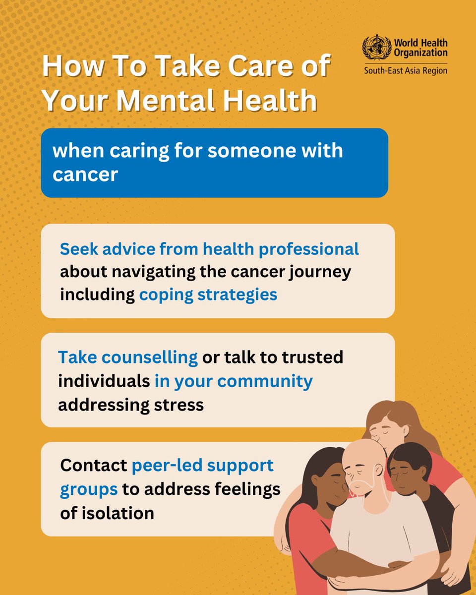 WHOSEARO's tweet photo. Caring for someone with #cancer can take an emotional toll.
 
Look after your #mentalhealth.

#CancerCare #Caregivers https://t.co/QZ6NcwQkcf